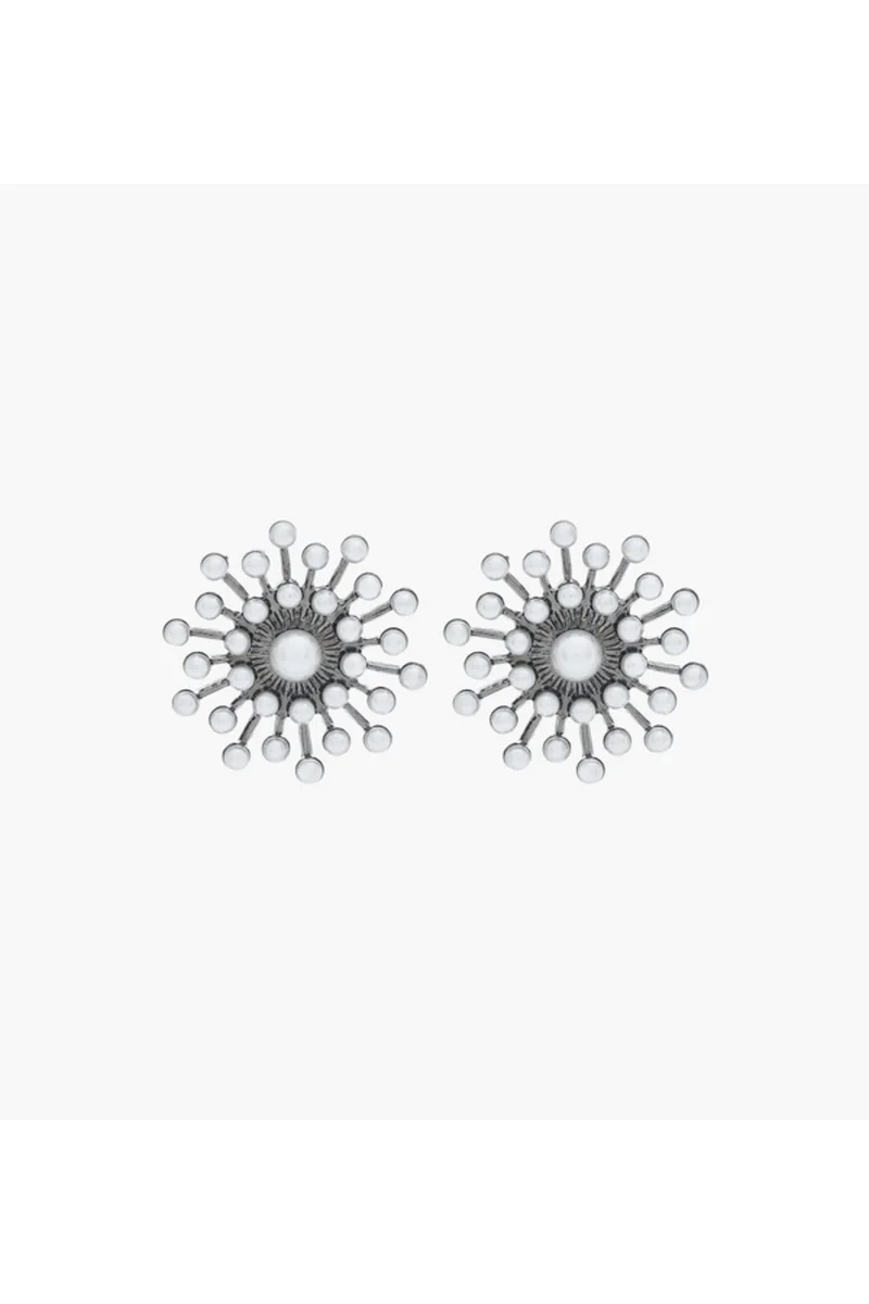 لايف ستايل Silver Tone Pearl Embellished Stud Earrings with Pushback Closure